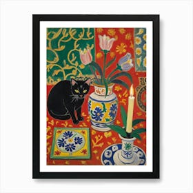 Cat And Tulips Style Henri Matisse Art Print