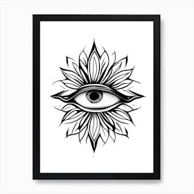 Chakra, Symbol, Third Eye Simple Black & White Illustration 3 Art Print