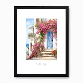 Amalfi, Italy   Mediterranean Doors Watercolour Painting 4 Poster Art Print