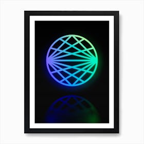 Neon Blue and Green Abstract Geometric Glyph on Black n.0020 Art Print
