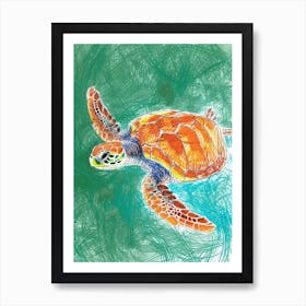 Green Sea Turtle Crayon Scribble 1 Art Print