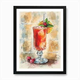 Singapore Sling Inspired Cocktail Art Print
