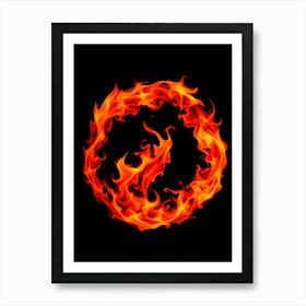 Fire Circle On Black Background Art Print