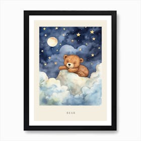 Baby Bear Cub 1 Sleeping In The Clouds Nursery Poster Art Print