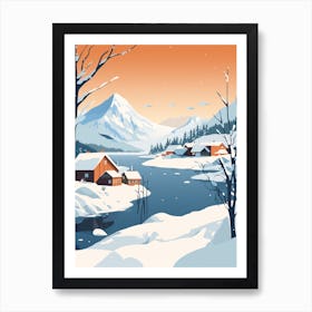 Retro Winter Illustration Lofoten Islands Norway 3 Art Print