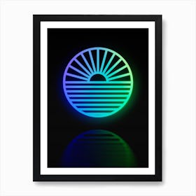 Neon Blue and Green Abstract Geometric Glyph on Black n.0144 Art Print