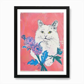 Cute Ragdoll Cat With Flowers Illustration 4 Art Print