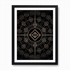 Geometric Glyph Radial Array in Glitter Gold on Black n.0053 Art Print