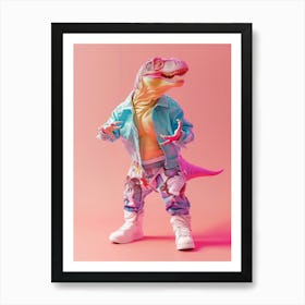 Pastel Toy Dinosaur In 80s Clothes 1 Art Print