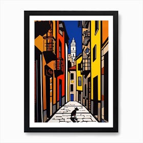 Painting Of Barcelona With A Cat In The Style Of Pop Art, Illustration Style 4 Art Print