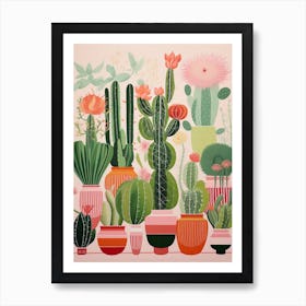 Green And Pink Cactus Still Life 1 Art Print