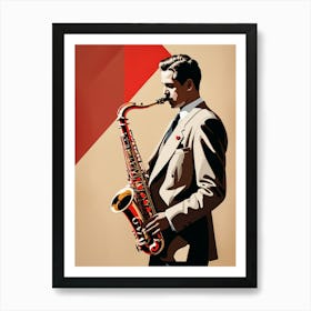 Saxophone Player Abstract red and beige Art Art Print