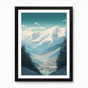 Hakuba Valley   Nagano, Japan, Ski Resort Illustration 1 Simple Style Art Print