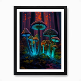 Psychedelic Mushrooms In The Forest Art Print