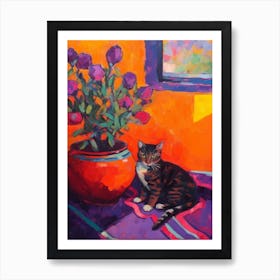 Lavender With A Cat 3 Fauvist Style Painting Art Print