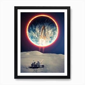 Rocket Launch Mission To Moon Art Print