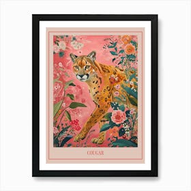 Floral Animal Painting Cougar 4 Poster Art Print