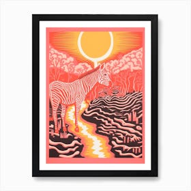 Zebra In The Wild At Sunset Coral 3 Art Print