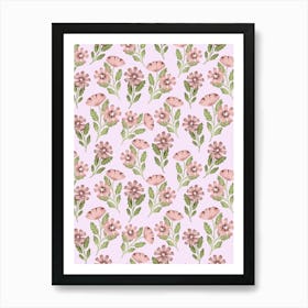 Soft pink flowers pattern Art Print