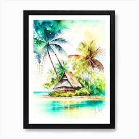 Huahine French Polynesia Watercolour Pastel Tropical Destination Art Print