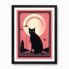 The Sun Tarot Card, Black Cat In Pink 1 Art Print