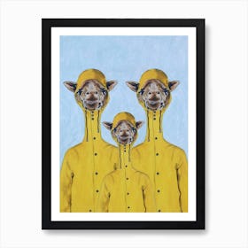 Giraffes Raincoat Familly Art Print