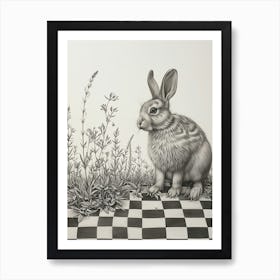 Checkered Giant Rabbit Drawing 3 Art Print