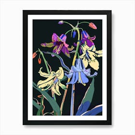 Neon Flowers On Black Bluebell 1 Art Print