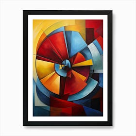 Windmill Tower I, Avant Garde Vibrant Colorful Painting in Cubism Picasso Style Art Print