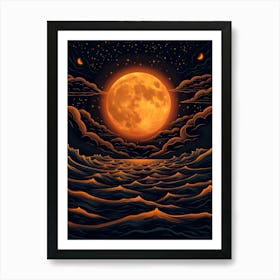 Full Moon Over The Ocean 2 Art Print