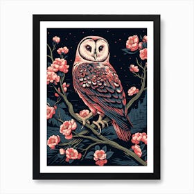 Vintage Bird Linocut Barn Owl 1 Art Print