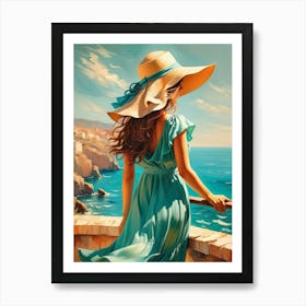 Woman in summer dress looking at the sea 3 Art Print