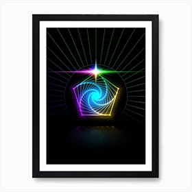 Neon Geometric Glyph in Candy Blue and Pink with Rainbow Sparkle on Black n.0140 Art Print