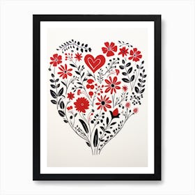 Heart Leaf Pattern Red & Black  4 Art Print