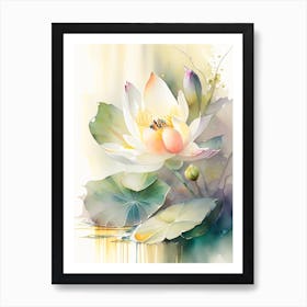 Lotus Flower In Garden Storybook Watercolour 1 Art Print