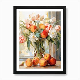 Tulip Flower And Peaches Still Life Painting 3 Dreamy Art Print