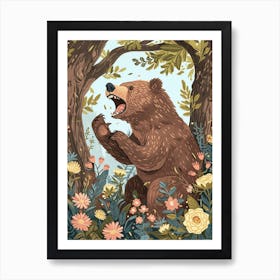 Sloth Growling Storybook Illustration 4 Art Print