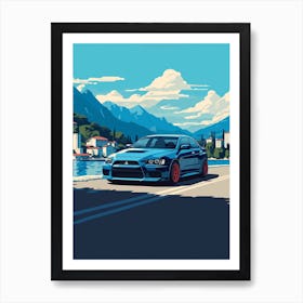 A Mitsubishi Lancer Evolution Car In The Lake Como Italy Illustration 4 Art Print