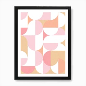 Mid-Mod playful geometric dots and shapes pattern peachy pink pastels Art Print