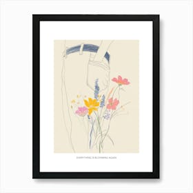 Everything Is Blooming Again Poster Flowers And Blue Jeans Line Art 2 Art Print