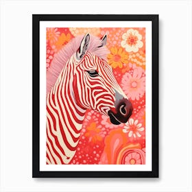 Floral Coral Zebra 1 Art Print