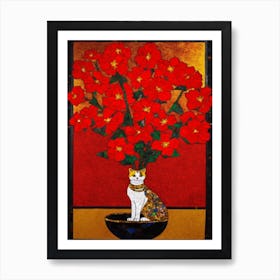 Poinsettia With A Cat 1 Art Nouveau Klimt Style Art Print