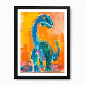 Orange Blue Abstract Dinosaur Portrait 3 Art Print