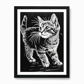 American Shorthair Cat Relief Illustration 2 Art Print