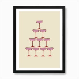 Pink & Red Champagne Prosecco Fountain Art Print