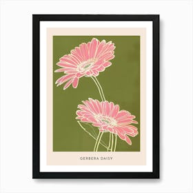 Pink & Green Gerbera Daisy 2 Flower Poster Art Print