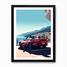 A Mazda Mx 5 Miata In Amalfi Coast, Italy, Car Illustration 1 Art Print