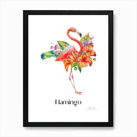 Flamingo. Long, thin legs. Pink or bright red color. Black feathers on the tips of its wings.13 Art Print