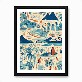 Maui Hawaii, California, Inspired Travel Pattern 3 Art Print
