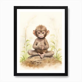 Monkey Painting Practicing Yoga Watercolour 2 Art Print